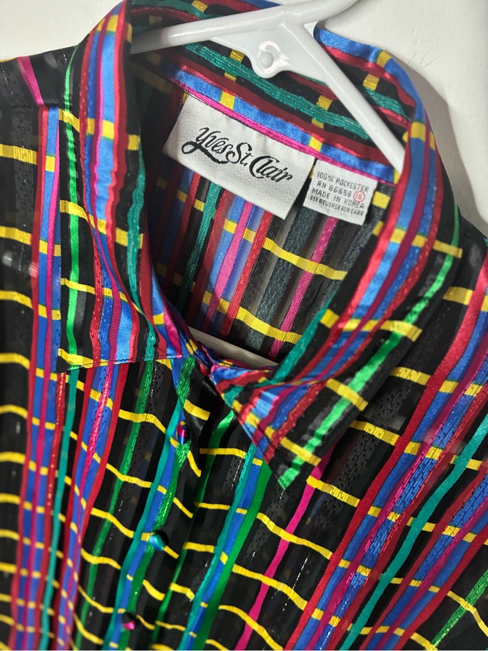 Yves St. Clair Black Multicolor Striped Plaid Button-Down Shirt - Picture 3 of 7